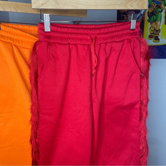 Red Fringe Sweatpants - Picture 3 of 4